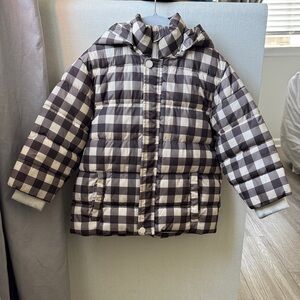 Rylee + Cru Brown & Cream Checkered Hooded Puffer Jacket